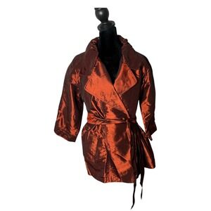 Chico's Belted Jacket Size 2 US M 3/4 Sleeve‎ Shiny Tafetta Statement Maximalist